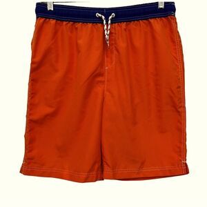LANDS’ END Swim Shorts, Orange/Blue Size XL